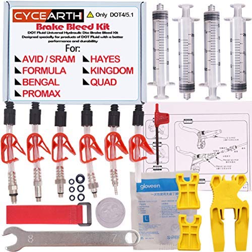 CYCEARTH Bicycle Brake Dot Oil Bleed Kit for Avid Sram Code5 Code R Juicy Ultimate Elixir Formula Hayes Bngal Hope Quad Hydraulic Disc Tools (Kit B)