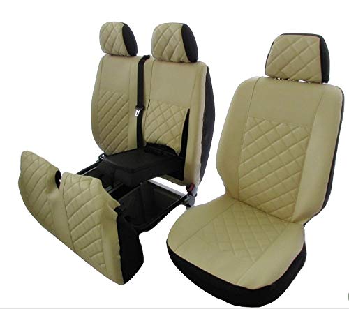 Fundas de asiento Texmar diseñadas para IVECO DAILY después de 2015, para conductor diestro, de piel ecológica beige 2 1 (1 individual 1 doble)