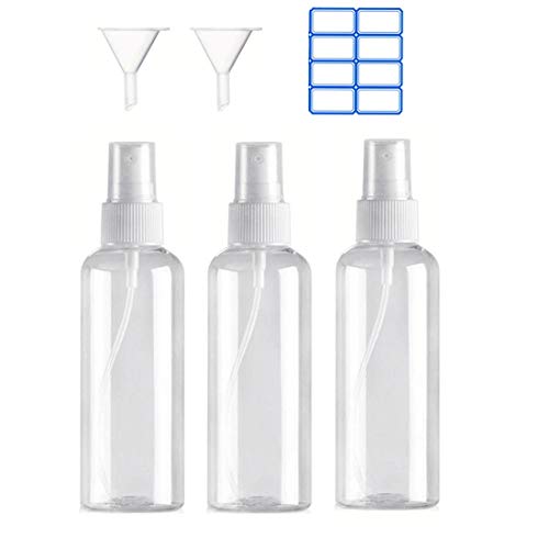 Iindes 3PCS Bote Spray Botella de Aerosol Vacío Plástico Transparente Niebla Fina Atomizador de Viaje Conjunto de Botellas 100 ML