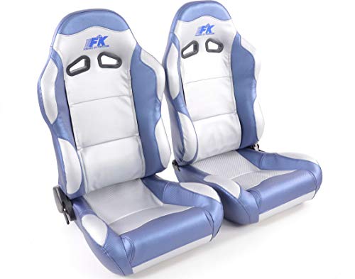 Juego de asientos ergonómicos de piel sintética de carbono gris/azul