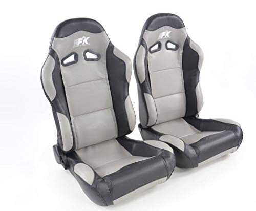 Juego de asientos ergonómicos de piel sintética de carbono gris/negro