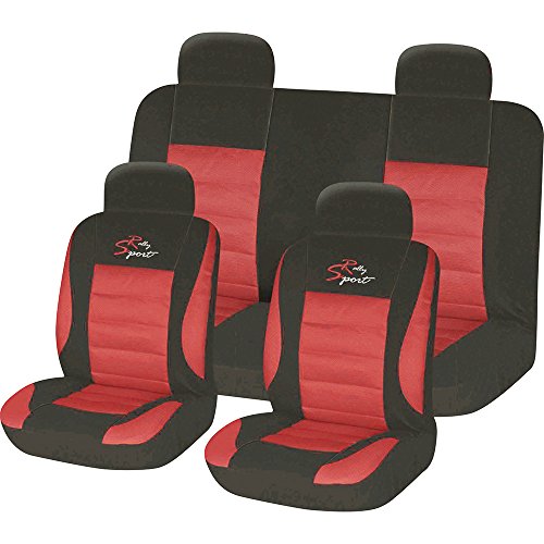 Juego de fundas universales para asiento de coche de Rally Sport RS, 8 piezas, color rojo, cobertura completa, malla lavable