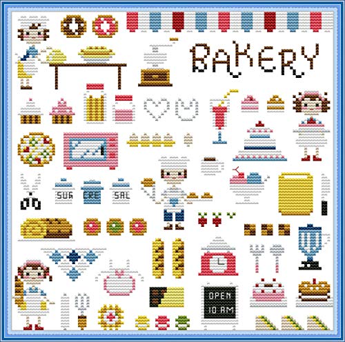 Kit de punto de cruz estampado, OWN4B Panadería patrón impreso 11CT 35 x 35 cm Kit de bordado de bricolaje (panadería)
