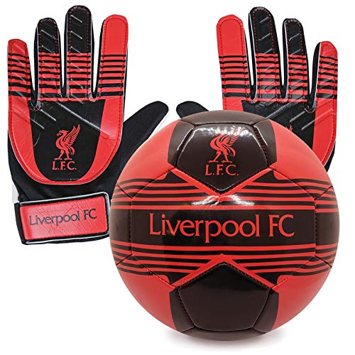 Liverpool FC - Juego Oficial de Guantes de Portero y balón de Talla 4 - Niños: 5-10 años