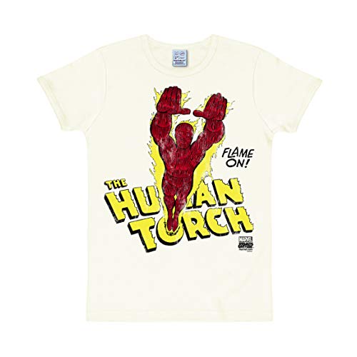 Logoshirt - Marvel Comics - Antorcha Humana - Camiseta - Slim-Fit - Blanco Antiguo - Diseño Original con Licencia, Talla XL