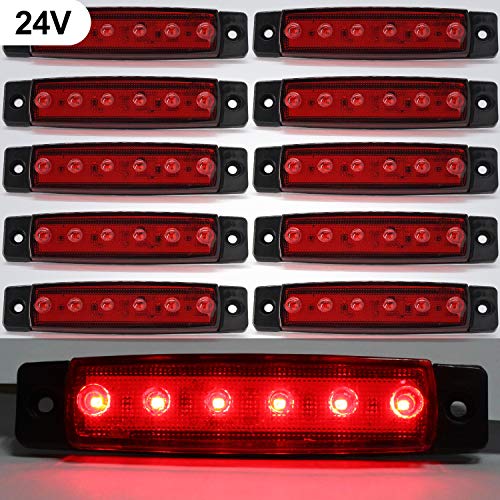 Luces de marcador lateral de LED,Indicadores de posición Rojo 24V Impermeable Lámparas laterales led para camión remolque Lorry Cab Bus Barco Tractor autocaravana 10pcs