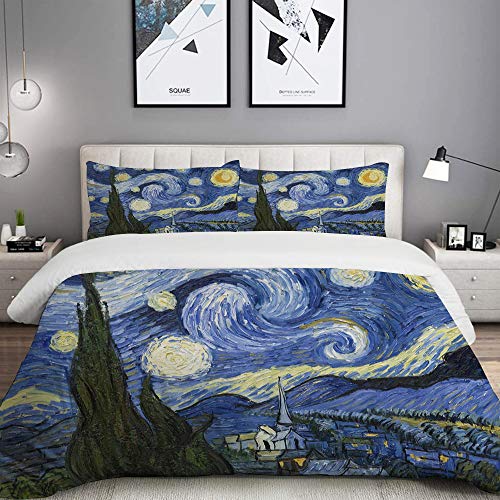 MOBEITI Bedding Juego de Funda de Edredón,Noche Estrellada Van Gogh Pintura al óleo，Microfibra Funda de Nórdico y Fundas de Almohada - 220 x 240cm