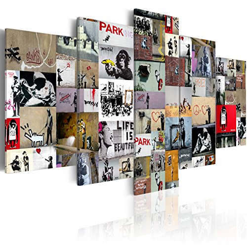 murando Handart Cuadro en Lienzo 200x100 cm Banksy 5 Piezas Cuadros Decoracion Salon Modernos Dormitorio Impresión Pintura Moderna Arte Abstracto i-C-0092-b-n Collage