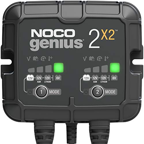 NOCO GENIUS2X2, 4A (2A por banco) cargador de batería automático inteligente portátil de 6V y 12V, mantenedor de batería y desulfador para moto, scooter, auto, camión y caravana