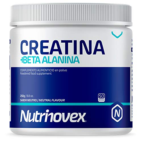 Nutrinovex Creatina Monohidratada y Beta Alanina para aumentar la fuerza, resistencia y masa muscular | 250g en sabor neutro