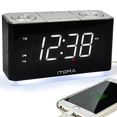Radio Reloj Digital FM con luz Nocturna, alarmas Dobles, Brillo automático, Gran Pantalla Blanca de 1,4 Pulgadas, Carga USB, Entrada Auxiliar de Respaldo de batería (CKS507)