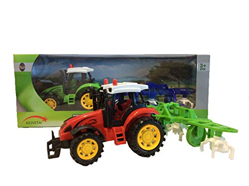 RCG Tractor con Remolque de Juguete Tractor agrícola con Tanque, arado, henificadora, Tractor de fricción, Color Aleatorio (henificadora)