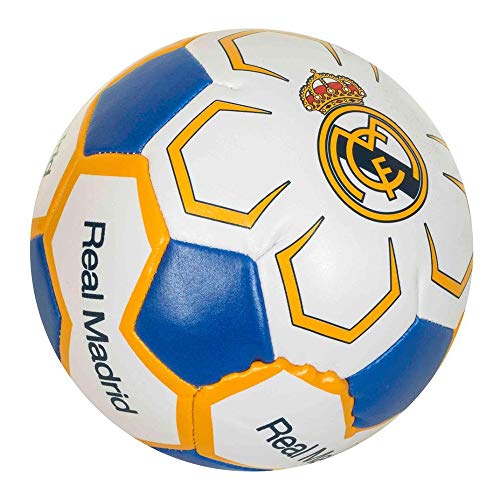 Real Madrid CF - Balón de fútbol mini de 10 cm oficial de Real Madrid CF (Mini) (Blanco/azul/oro)