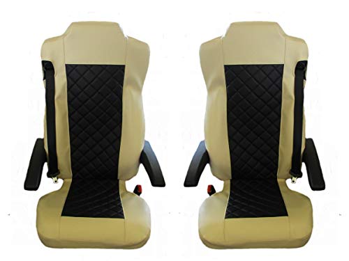 TEXMAR diseñado para adaptarse a MERCEDES ACTROS MP4 después de 2014 fundas de asiento de camioneta de cuero negro BEIGE ECO
