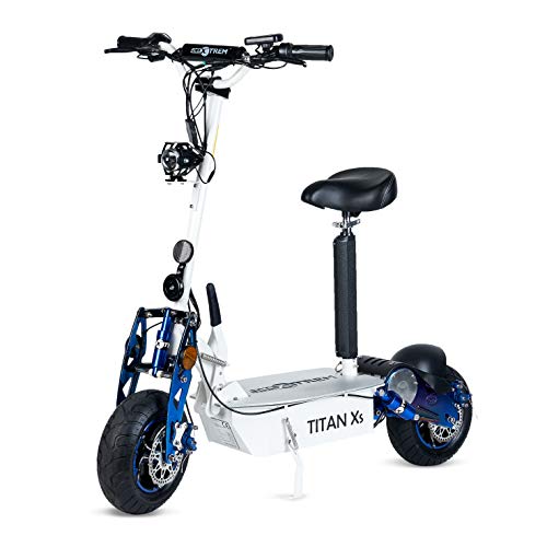 Titan - Patinete/Scooter eléctrico dos ruedas, con sillín, plegable, luz LED frontal, panel LCD, motor 2000W, velocidad hasta 40Km/h, autonomía hasta 30Km. Ideal para paseos urbanos. Color blanco.