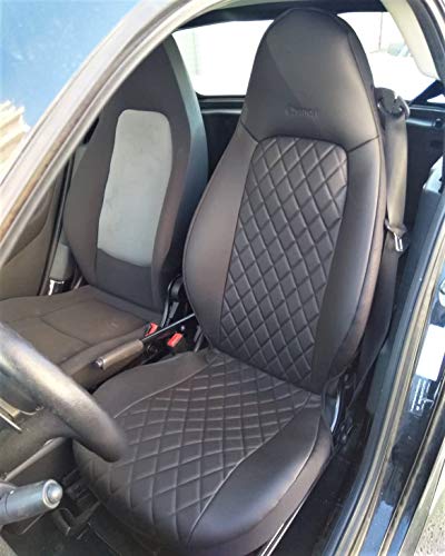 Top Car Athens - Juego de 2 fundas de asiento de coche de piel sintética con sintético, se ajustan al 100%, compatible con Smart Fortwo (450), color negro