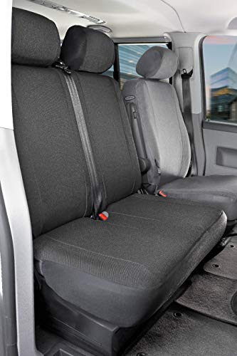 WALSER 10456 Funda de asiento de coche ajuste de transportador, funda de asiento de tela antracita compatible con VW T5, 2 asientos individuales en la parte delantera