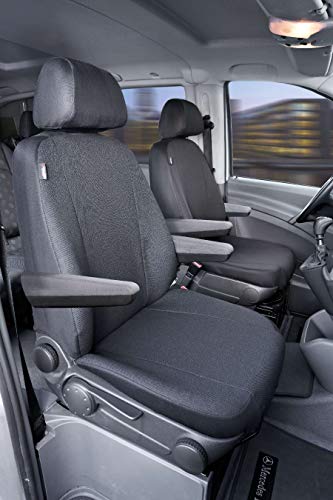 WALSER 10506 Funda de asiento de coche ajuste de transportador, funda de asiento de tela antracita compatible con Mercedes Vito/Viano, 2 asientos individuales con apoyabrazos en el interior