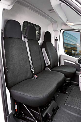 WALSER 10537 Funda de asiento de coche ajuste de transportador, funda de asiento de tela antracita compatible con Fiat Ducato, banco simple y doble