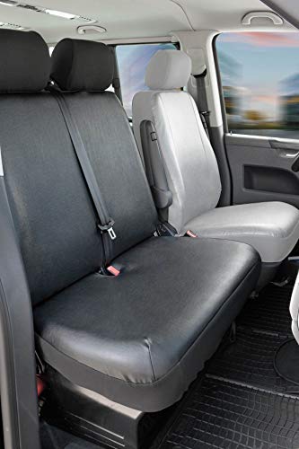 WALSER 11454 Funda de asiento de coche ajuste de transportador, funda de asiento de imitación de cuero antracita compatible con VW T5, doble asiento delantero plegable