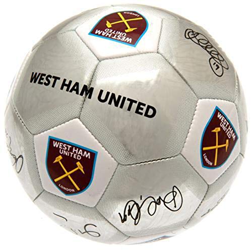 West Ham - Balón de fútbol con firmas (Talla 5) (Plata)