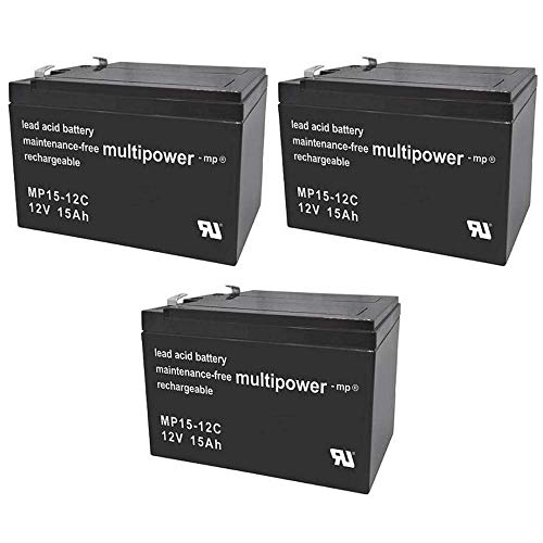 WSB Battery Juego de baterías de 36 V para patinete eléctrico (3 baterías de 12 V y 15 Ah, 36 V, Anaconda, Miniquad, ATV, quad infantil