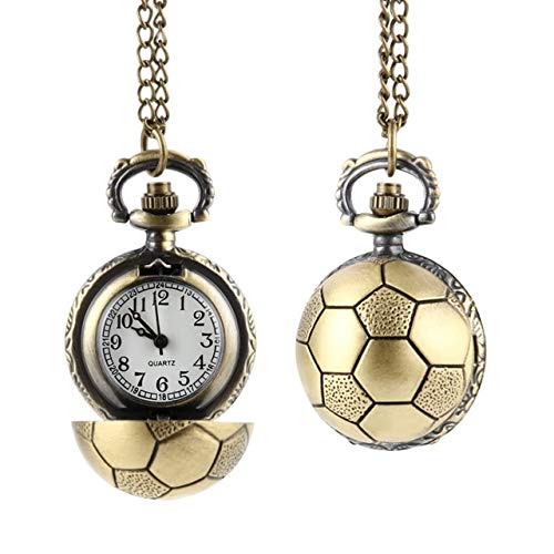YYSD Reloj de Bolsillo de Cuarzo Redondo de Bronce con Forma de balón de fútbol Retro con Collar de Cadena Regalos de joyería Eig88