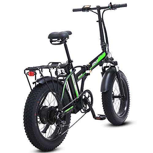500W eléctrica plegable bicicletas, 48V para hombre bicicletas 7 Velocidad Variable 4 pulgadas Fat Tire camino de la bicicleta de la bici con nieve pedales frenos de disco hidráulicos,Negro,20inches