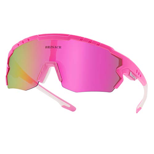 ACS1986 Gafas De Sol Polarizadas para Ciclismo, UV 400 Protección Gafas Deportivas Polarizadascon 3 Lentes Intercambiables UV400 MTB Bicicleta Montaña para Hombre Mujer 2019 Nuevo. (Rosa)