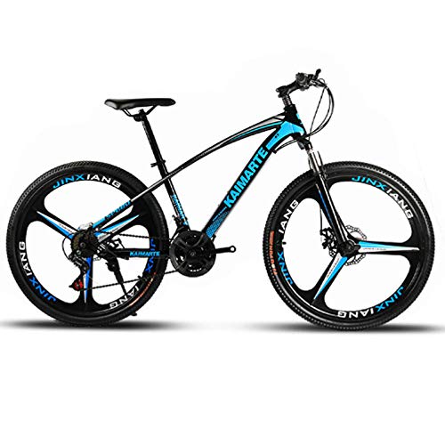 Bicicleta De Montaña De 26 Pulgadas 21 Velocidad Bicicleta De Cuadro De Acero De Alto Carbono Frenos De Doble Disco Bicicleta Rueda De Radios Y Rueda De Cuchillo Bicicleta-3 Cuchillo Negro Azul