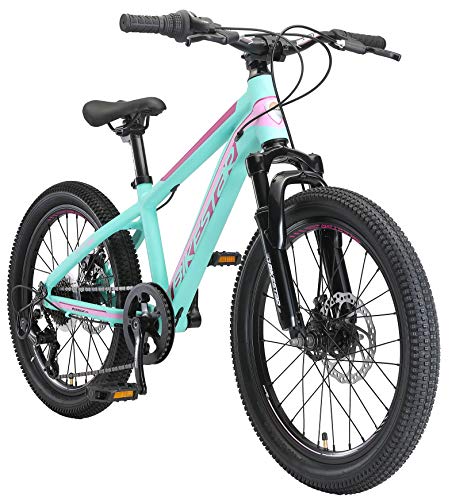 BIKESTAR Bicicleta de montaña Juvenil de Aluminio 20 Pulgadas de 6 a 9 años | Bici niños Cambio Shimano de 7 velocidades, Freno de Disco, Horquilla de suspensión | Menta