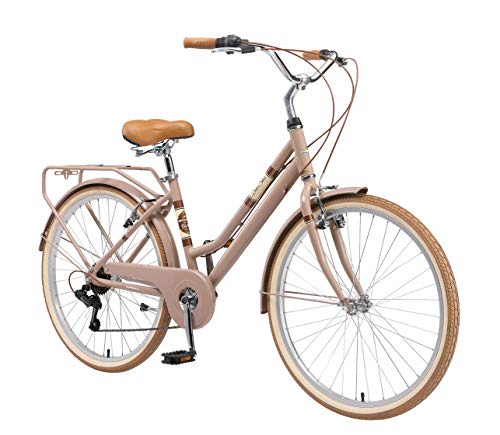 BIKESTAR Bicicleta de Paseo Aluminio Rueda de 26" Pulgadas | Bici de Cuidad Urbana 7 Velocidades Vintage para Mujeres | Marrón