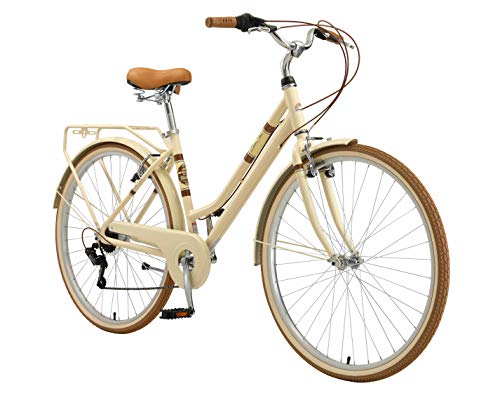 BIKESTAR Bicicleta de Paseo Aluminio Rueda de 28" Pulgadas | Bici de Cuidad Urbana 7 Velocidades Vintage para Mujeres | Beige