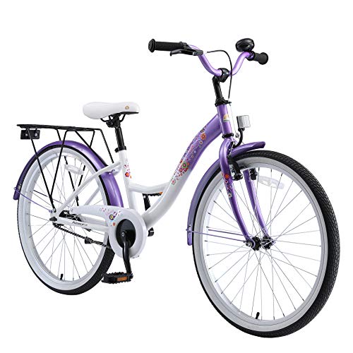 BIKESTAR Bicicleta Infantil para niñas a Partir de 10 años | Bici 24 Pulgadas con Frenos | 24" Edición Clásica Lila Blanco