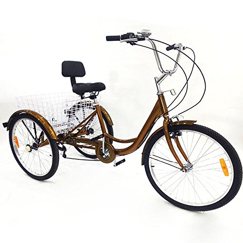 BTdahong Triciclo Adultos de 6 Velocidades, Bicicleta con 3 Ruedas, Triciclo de Bicicleta de 24", Bicicleta de Aluminio con Respaldo Cesta