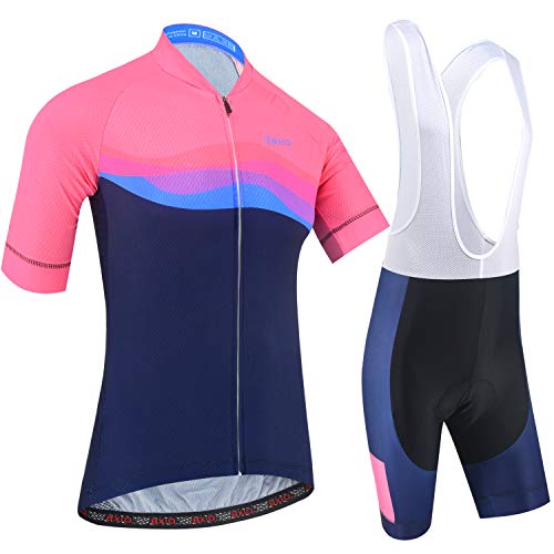 BXIO Ropa de Ciclismo para Hombre de Manga Corta 5D Gel Pad Bib Shorts Jerseys de Ciclismo MTB de Secado rápido 209 (Pink-Blue(209,Bib Shorts), 2XL)