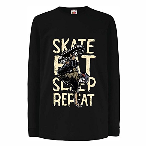 Camisetas de Manga Larga para Niño Eat-Sleep-Skate-Repeat para el Amante del monopatín, Regalos del Skater, Ropa Que anda en monopatín (14-15 Years Negro Multicolor)