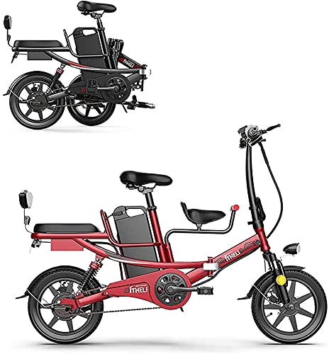 CASTOR Bicicleta electrica 14"Bicicleta eléctrica Plegable para Adultos, Bicicleta eléctrica de 400 vatios, Bicicleta de Viaje, batería de Litio extraíble 48V, Rojo, 8Ah