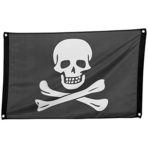 com-four® Bandera Pirata con Calavera y Tibias Cruzadas como decoración para Mardi Gras, Halloween y Fiestas temáticas, cumpleaños: la Bandera del cráneo, Jolly Roger (01 Pieza - 90x60cm)