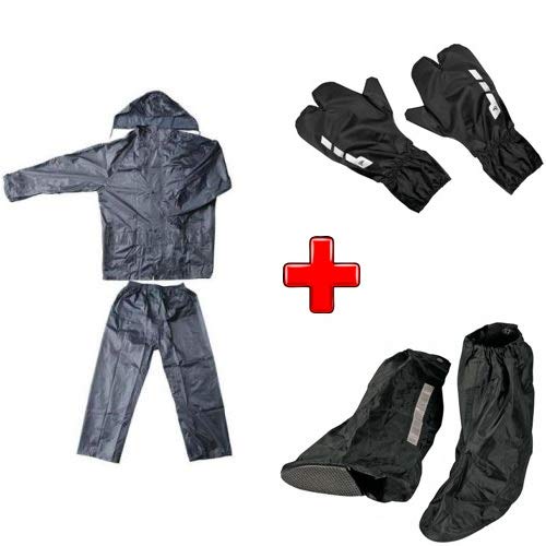 Compatible con Gary Fisher cubre zapatos L 42-46, cubreguantes, kit impermeable para moto scooter y bicicleta chaqueta con pantalón + cubrebotas + guantes universales