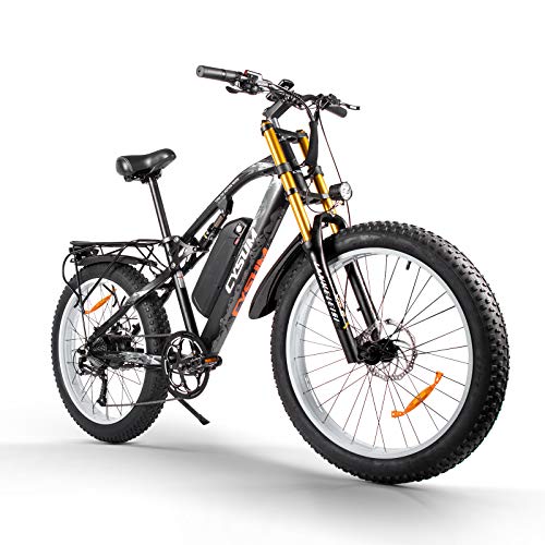 cysum Bicicletas eléctricas para Hombres, Fat Tire Ebikes de 26 Pulgadas Bicicletas Todo Terreno, Bicicleta de montaña para Adultos con 48V 17Ah Batería de Litio extraíble (White)