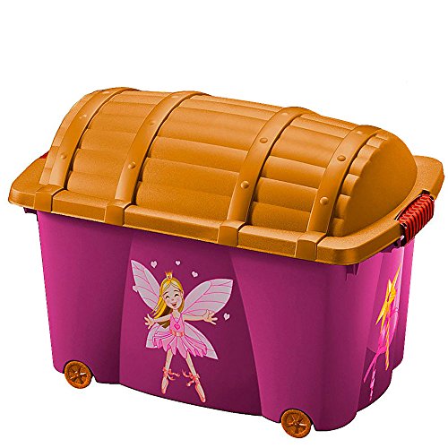 Deuba Caja de almacenamiento infantil para juguetes baúl organizador con tapa ruedas 50L Diseño hada 60 x 40 x 43cm