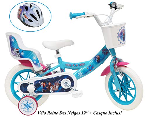Disney / Frozen / Reine des Neige - Bicicleta de 12 pulgadas para niña, diseño de Frozen con 2 luces para muñeca y casco para niños, multicolor