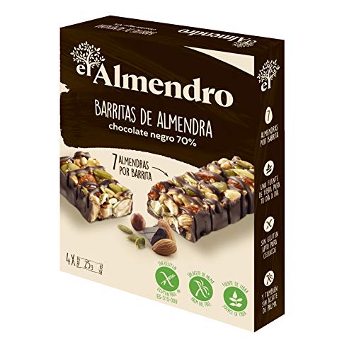 El Almendro - Barritas de Almendra y Chocolate Negro 70% - 4x25 gr - Sin Gluten - Sin Aceite de Palma - Alto Contenido en Fibra