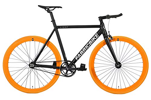 FabricBike Light - Bicicleta Fixed, Fixie, Single Speed, Cuadro y Horquilla Aluminio, Ruedas 28", 4 Colores, 3 Tallas, 9.45 kg aprox. (Light Black & Orange, S-50cm)
