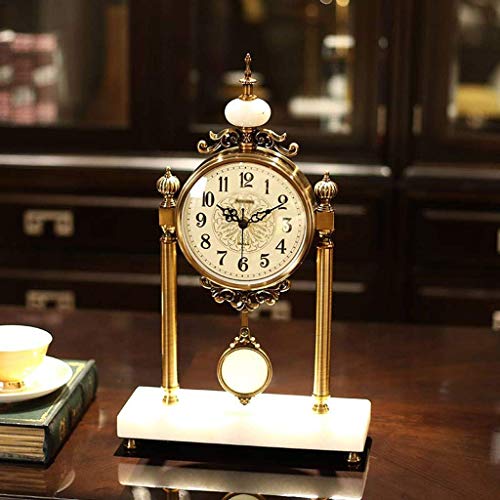 FTFTO Living Equipment Retro Alarm Clock Large European Style Living Room Luxury Pendulum Clock Model Room American Clock Big Clock (Arabic Numerals) Clock (Color : A)