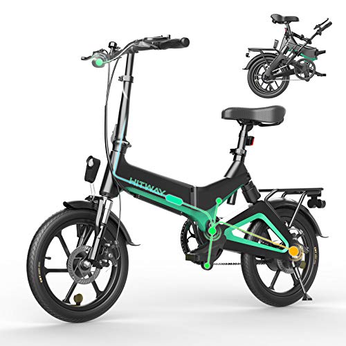 HITWAY Bicicleta eléctrica, Ligera, 250 W, Plegable, eléctrica, con Asistencia de Pedal, con batería de 7,5 Ah, 16 Pulgadas, para Adolescentes y Adultos (Negro)