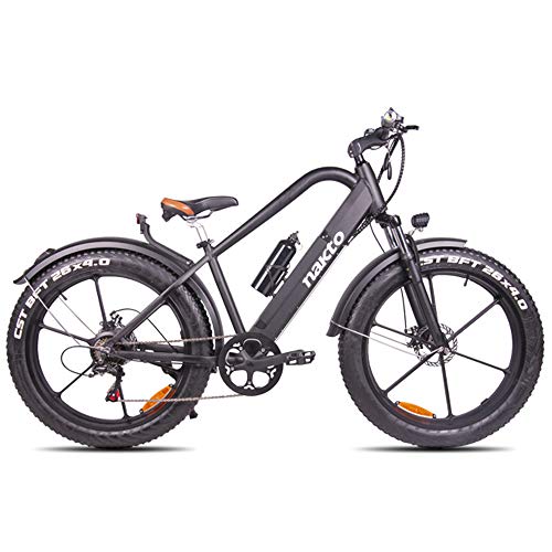H＆J Bicicleta de montaña eléctrica Bicicleta híbrida de 6 velocidades de 26 Pulgadas Amortiguador hidráulico de 48 V y Frenos de Disco Delanteros y Traseros (Ancho de neumático de 4")