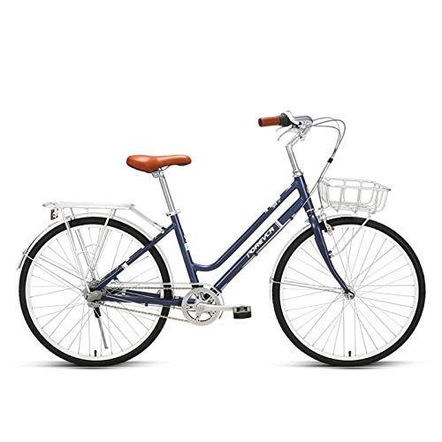 JKCKHA Ruedas De 26 Pulgadas Bicicleta Urbana Clásica, Clásica Tradicional Bicicleta Estilo De Vida para Damas Y Canasta Cuadro Tradicional De Estilo Holandés De 17 Pulgadas,Dark Blue
