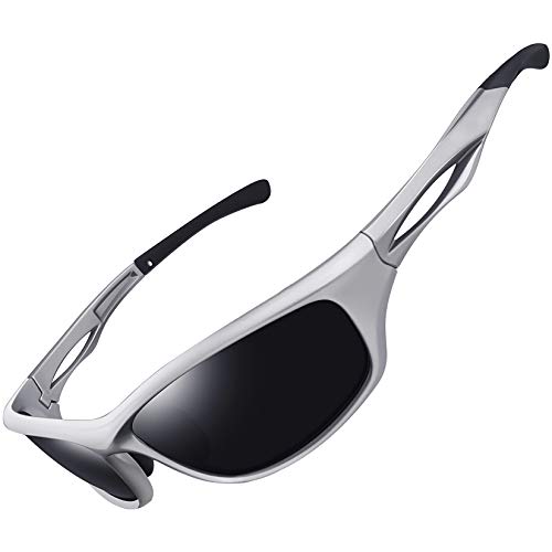 Joopin Gafas de Sol Deportivas Polarizadas con Protección UV 400 Gafas de Ciclismo, Bicicleta Montaña Moto, Golf y Deportes al Aire Libre para Hombres y Mujeres Negro plata